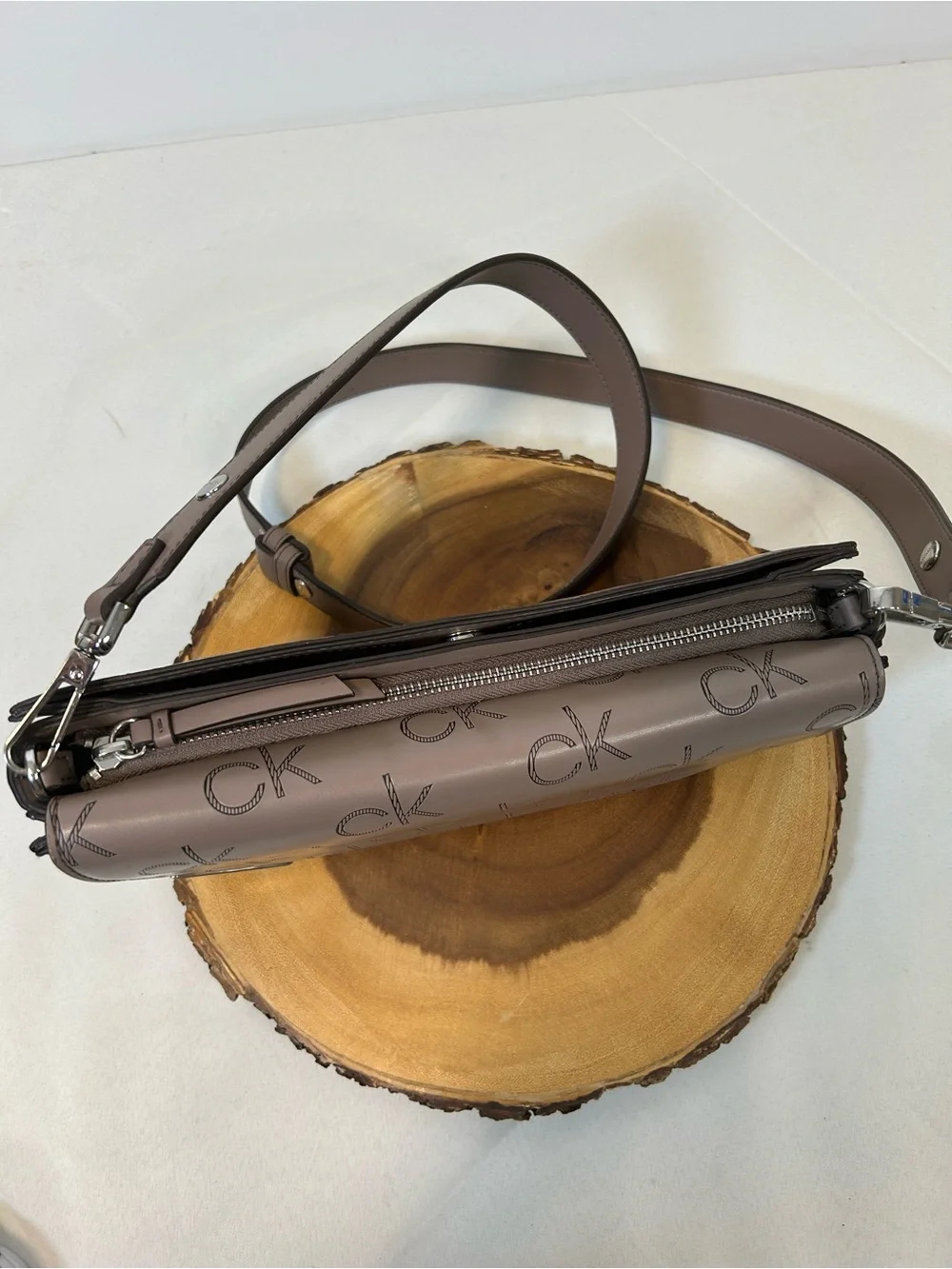 Calvin Klein Signature‎ Embossed Asymmetric Triple Compartment Shoulder Bag